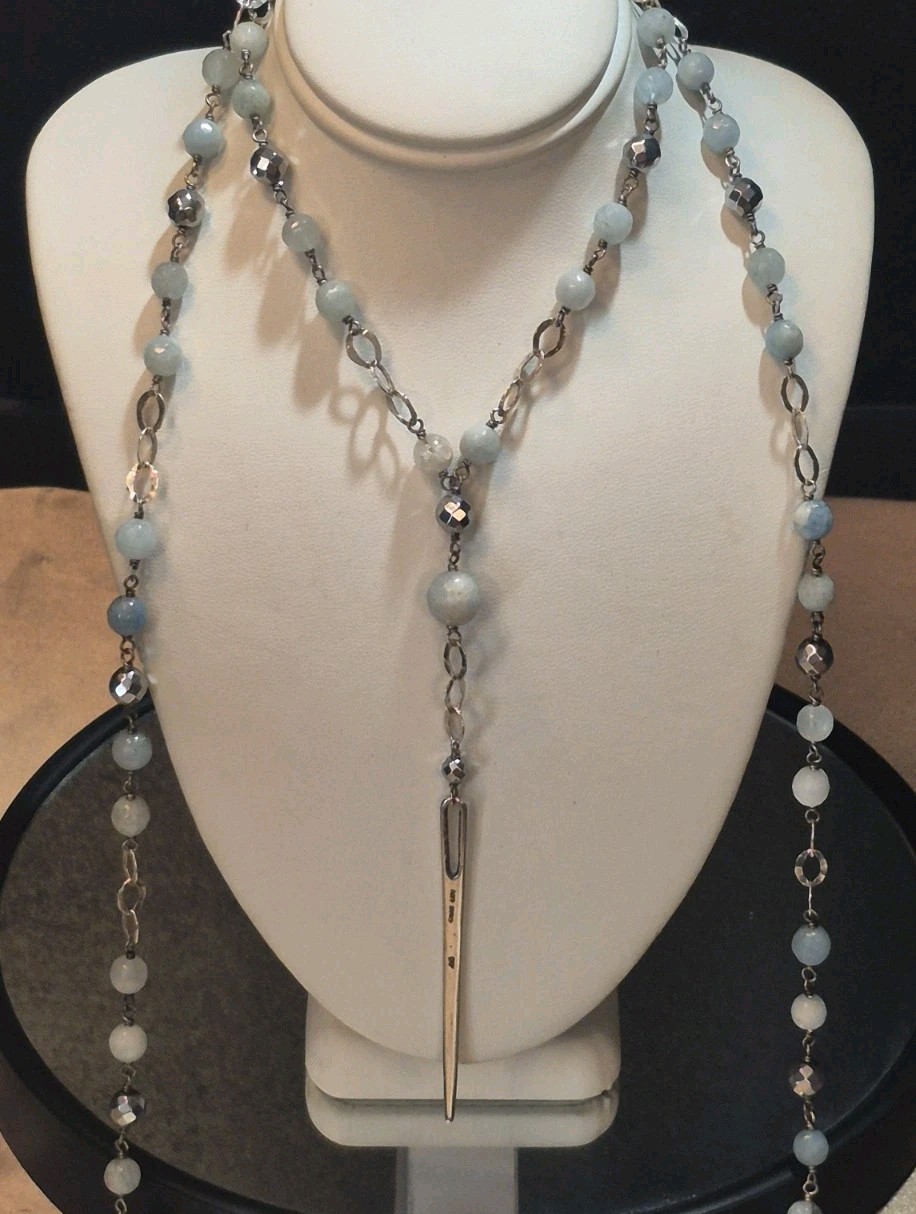 CHAN LUU Sterling, Semiprecious Stone & Crystal ROSARY Style DAGGER Necklace984