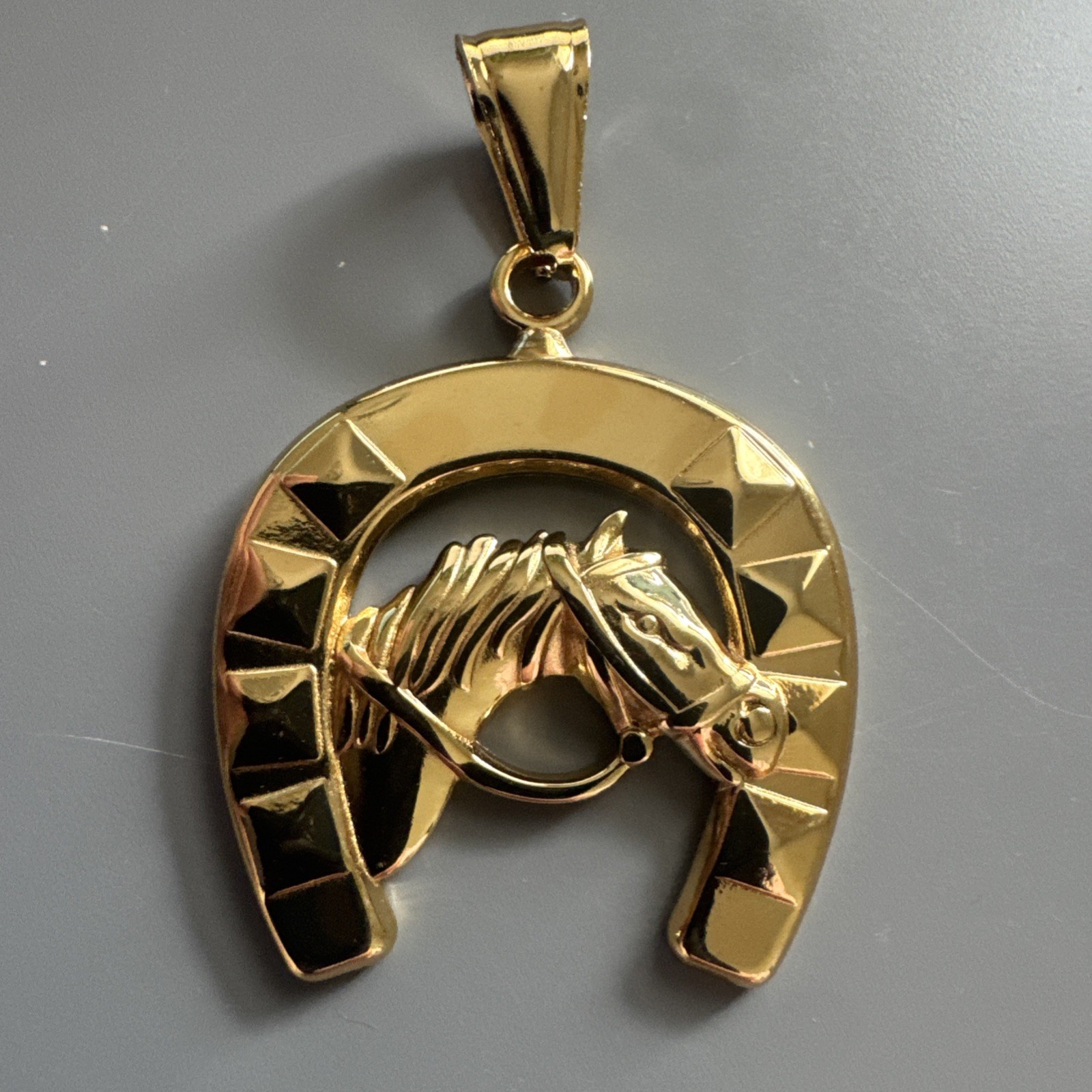 Horse Shoe Plated Stainless Steel Pendant 24 Inch Chain Men’s Racing Gold Plated