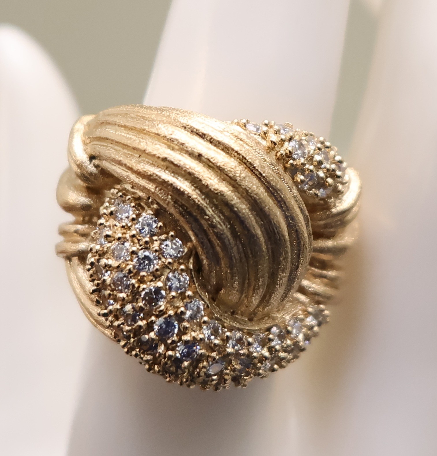 Rivka Friedman ring 18K gold vermeil pave crystals love knot cocktail Size 8