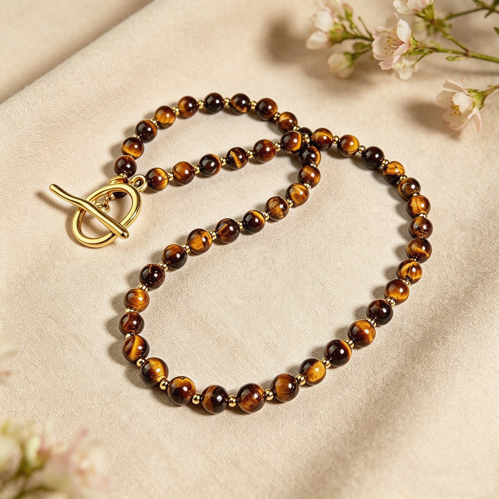 Tiger’s Eye Choker Necklace | Courage Confidence Energy Gold Toggle Jewelry Gift