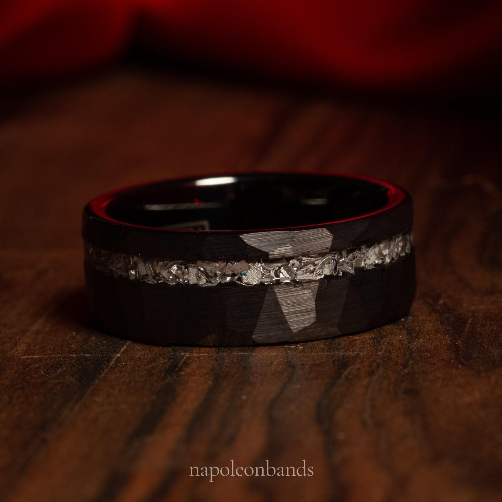 Black Meteorite Couple Wedding Bands, Wedding Ring Set, Real Meteorite Ring