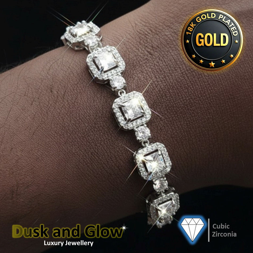 Luxury Silver 24ct Gold Plated Zirconia Bracelet Iced CZ Design Gift Box UK NEW