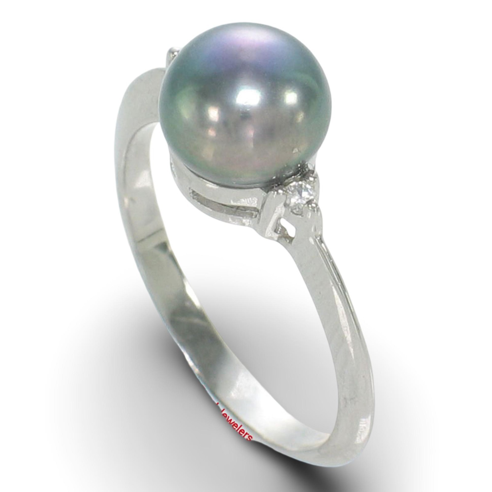 Solid 925 Silver Black Cultured Pearl Ring w/ Twin Cubic Zirconia Accents – TPJ