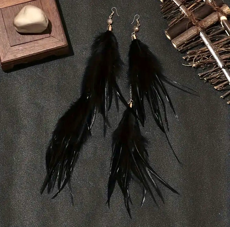 Boho Chic Long Dangle Feather Earrings -5 Color Choices