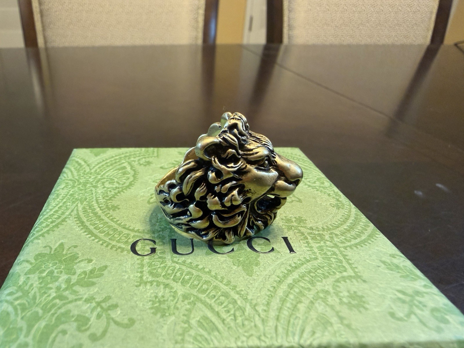 New Authentic Gucci Lion Head Brass Ring Size IT 19 / US 8.75