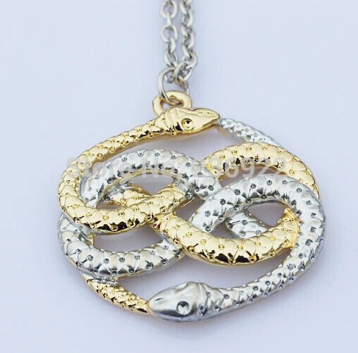 Never Ending Story Necklace 20” Chain Ouroboros Nordic Talisman Two Snake Auryn