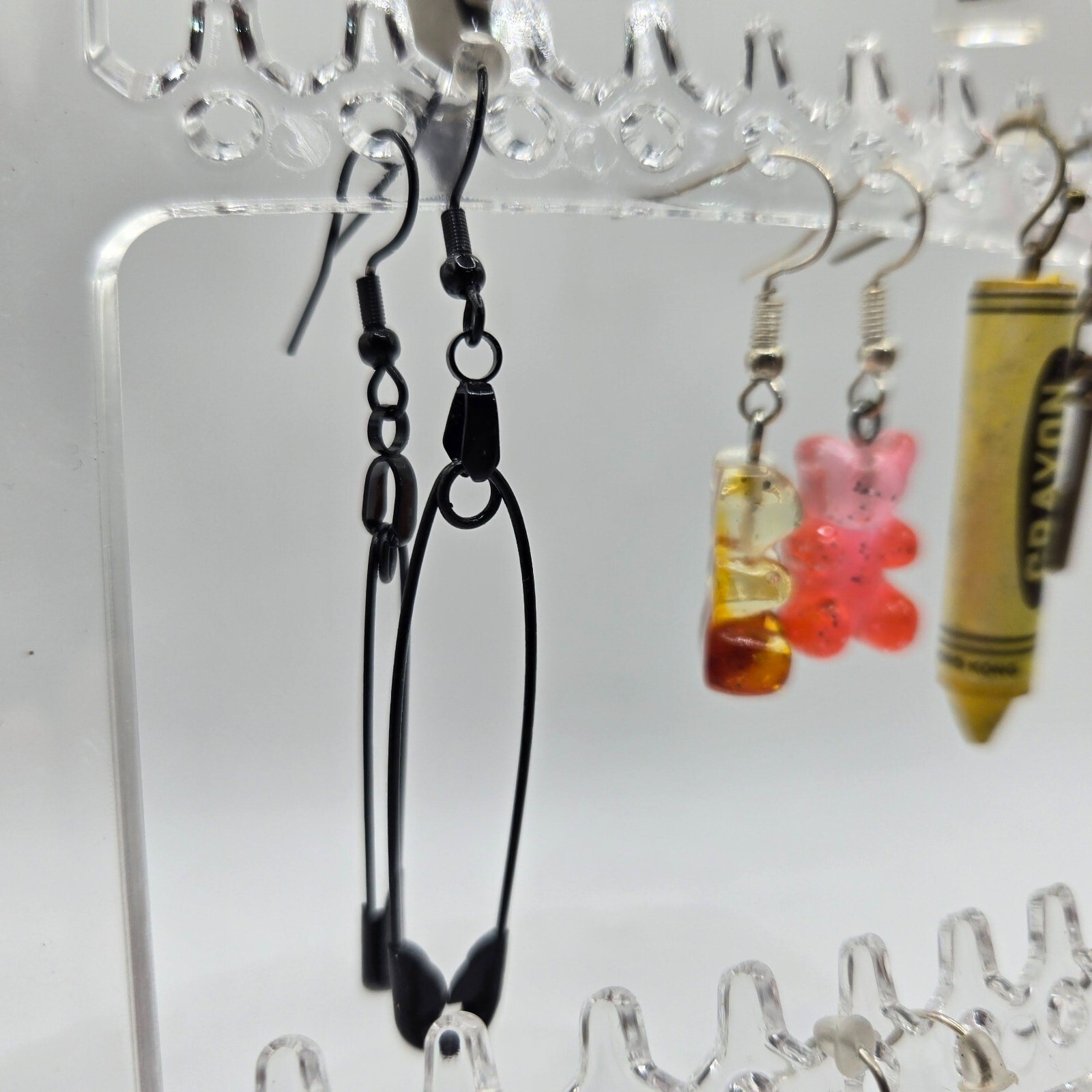 Lot Of 18 Safety Pins, Keys, Bears, Glass DANGLE Mix/Match Novelty Earrings NEW