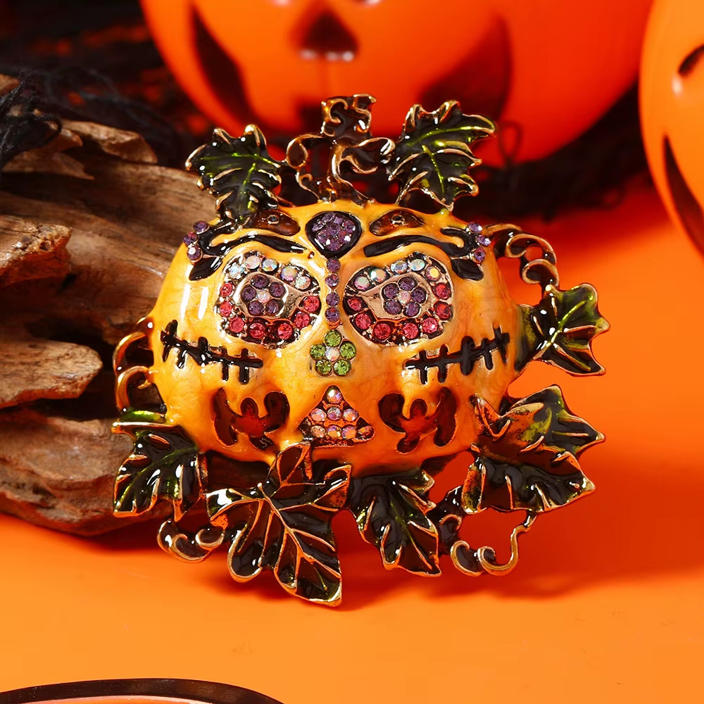 Halloween Pumpkin Brooch Gold Tone Enamel Pin–Trick or Treat Costume JewelryGift