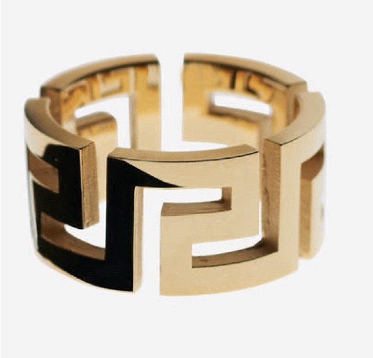 NIB Versace Greca Logo Gold Cut Out Wide Band Ring Sz 13 IT $350.