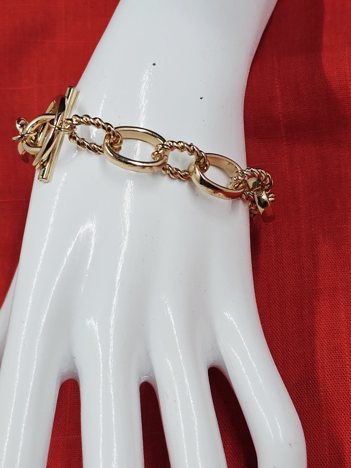 Goldtone Smooth & Rope Link Chain Bracelet, 8.25″