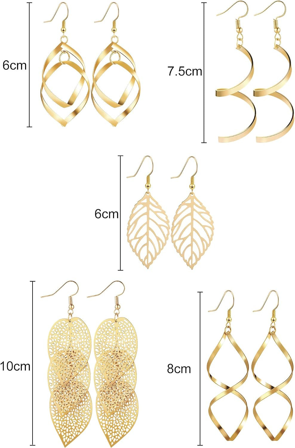 9 Pairs Dangle Earrings for Women Golden Silver Fringed Tassel Exaggerated Boho