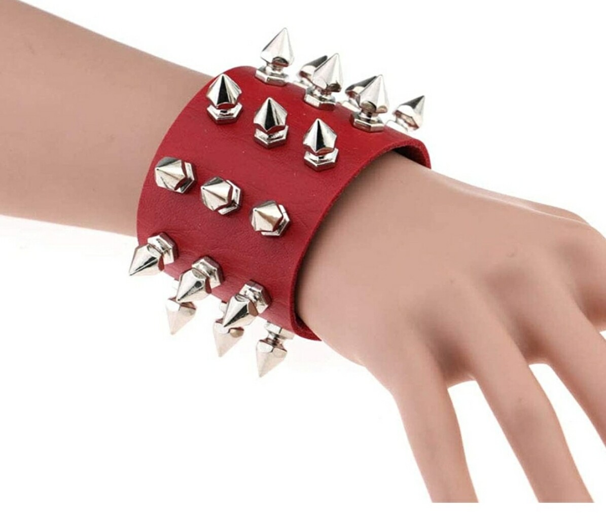 Unisex Black Metal Spike Studded Punk Rock Biker Wide Strap Leather Bracelet USA