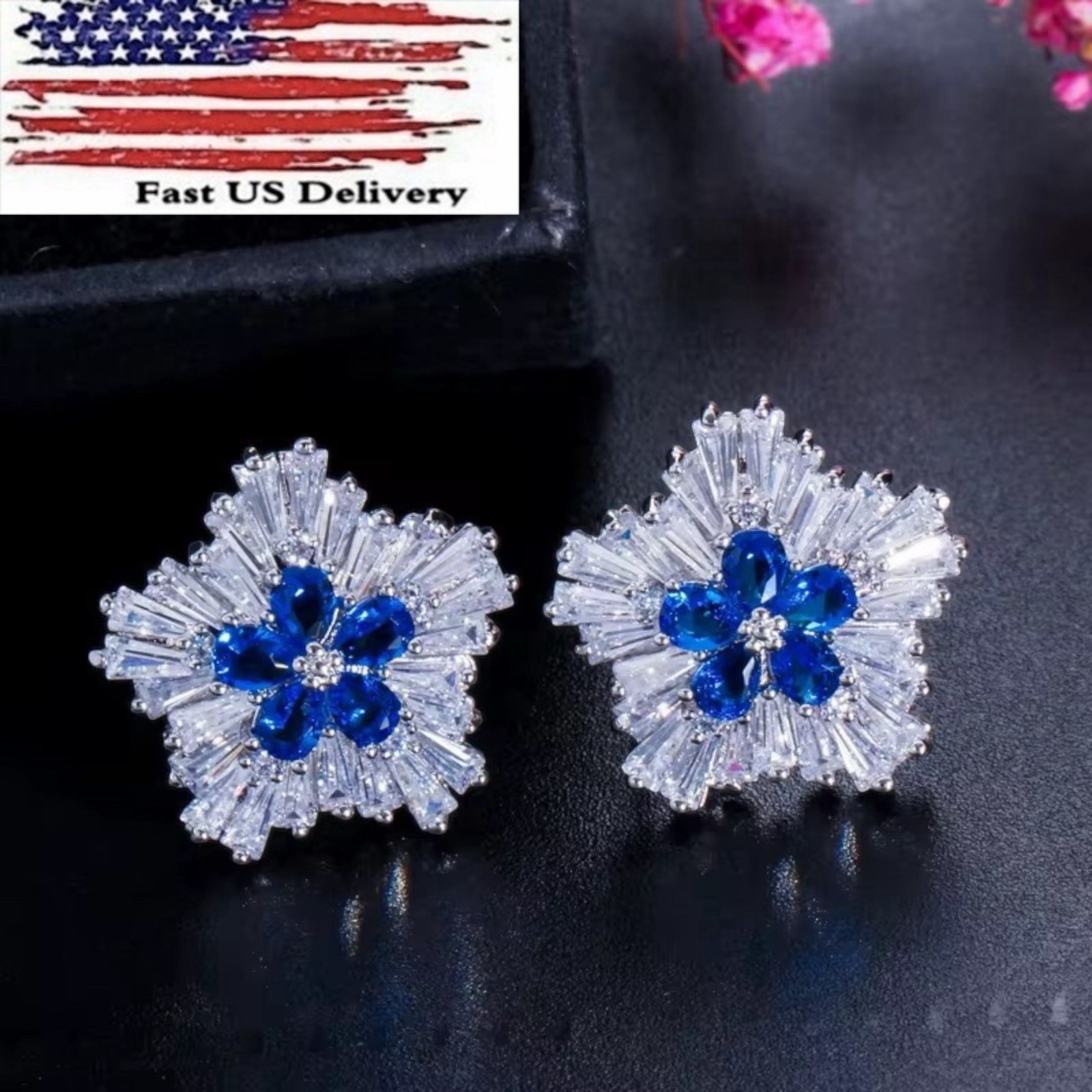 Elegant Cubic Zircon 925 Silver Plated Stud Earrings Women Jewelry Gift A 11