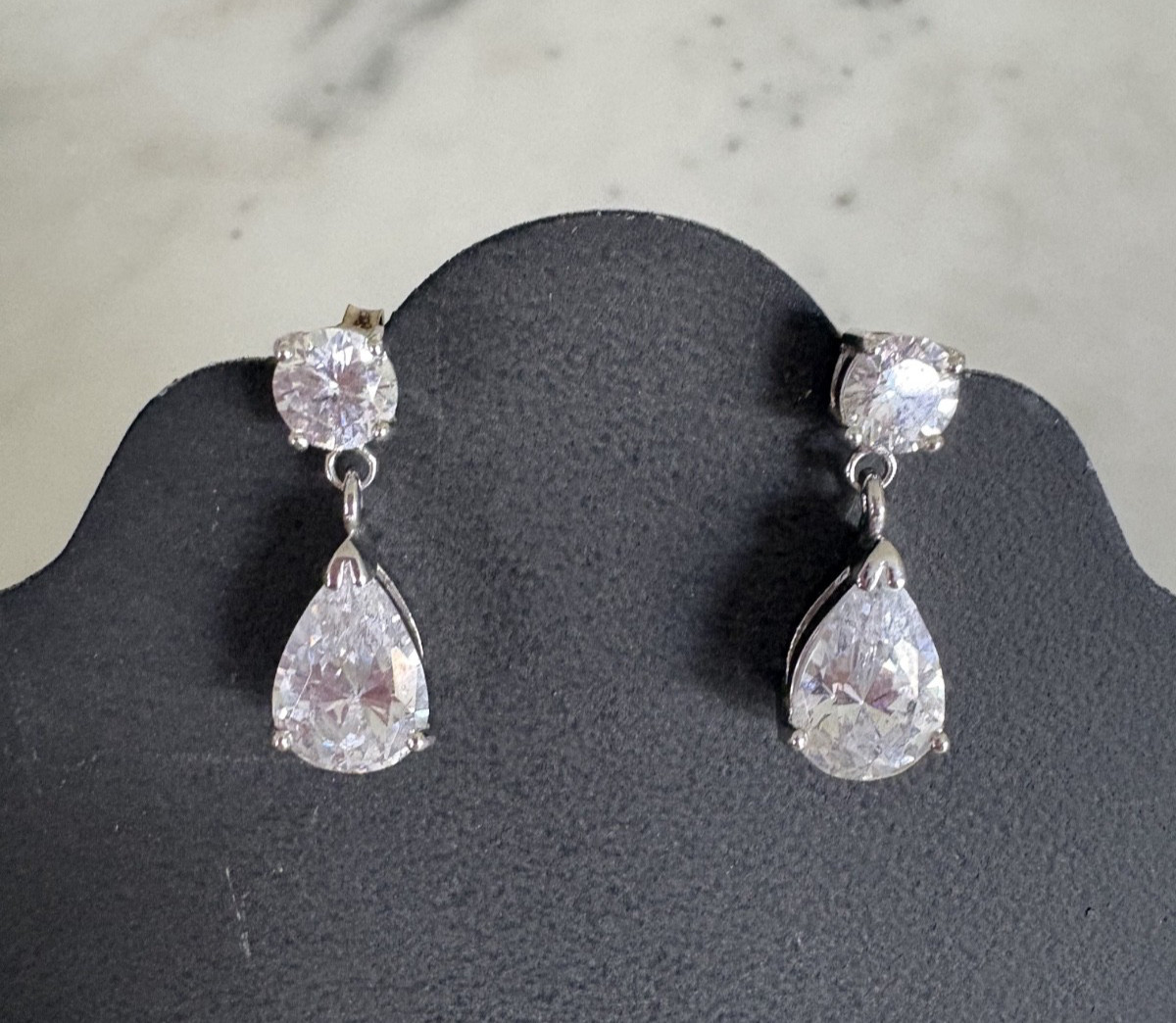Sterling Silver Classic Pear & Round Cut CZ Drop Dangle Stud Earrings Stamp 925