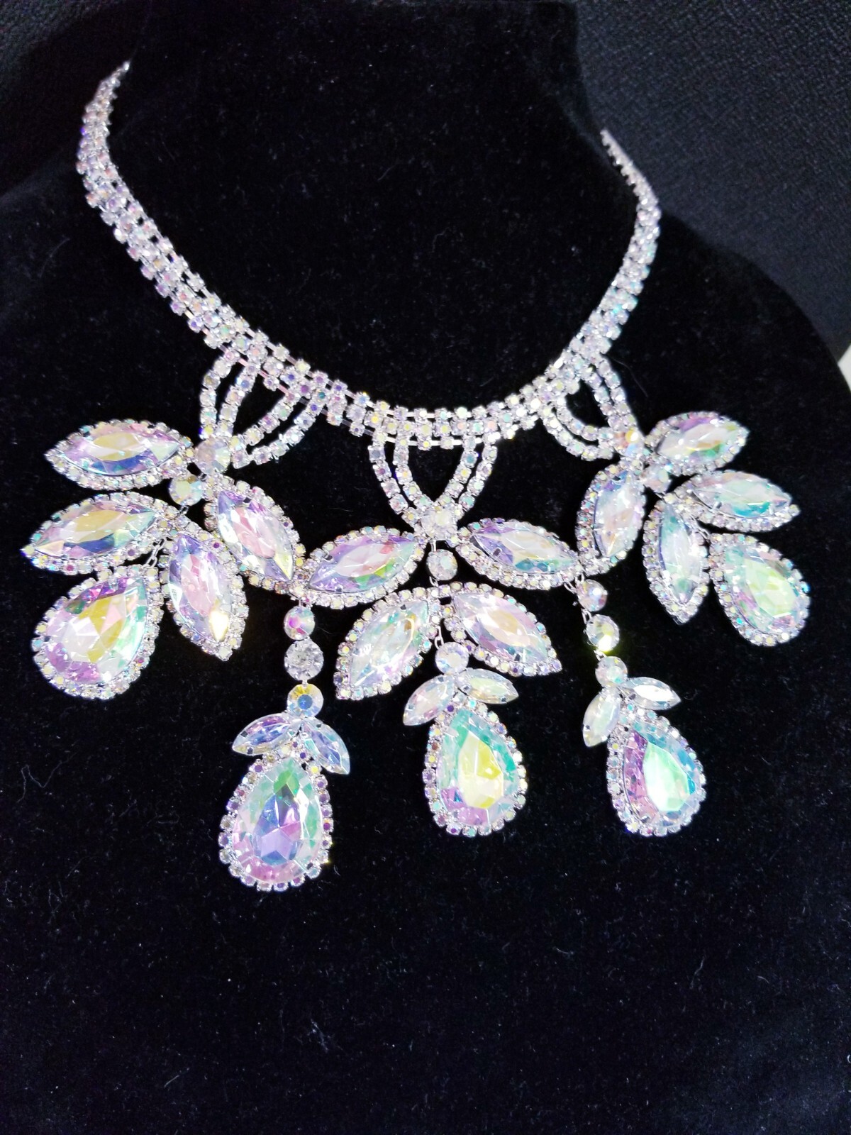 AB Iridescent Choker Rhinestone Crystal Necklace Bridal Prom Pageant