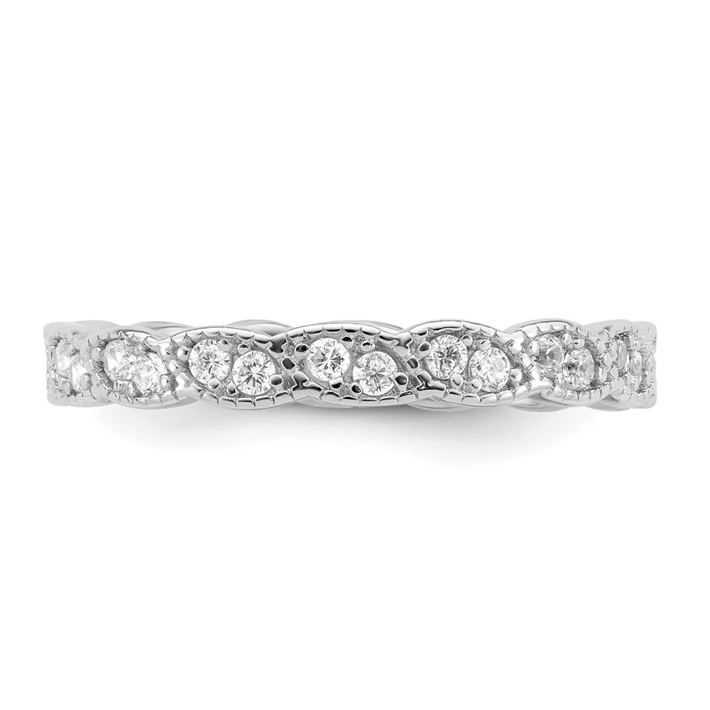 Sterling Silver Rhodium-Plated Fancy Scalloped CZ Band