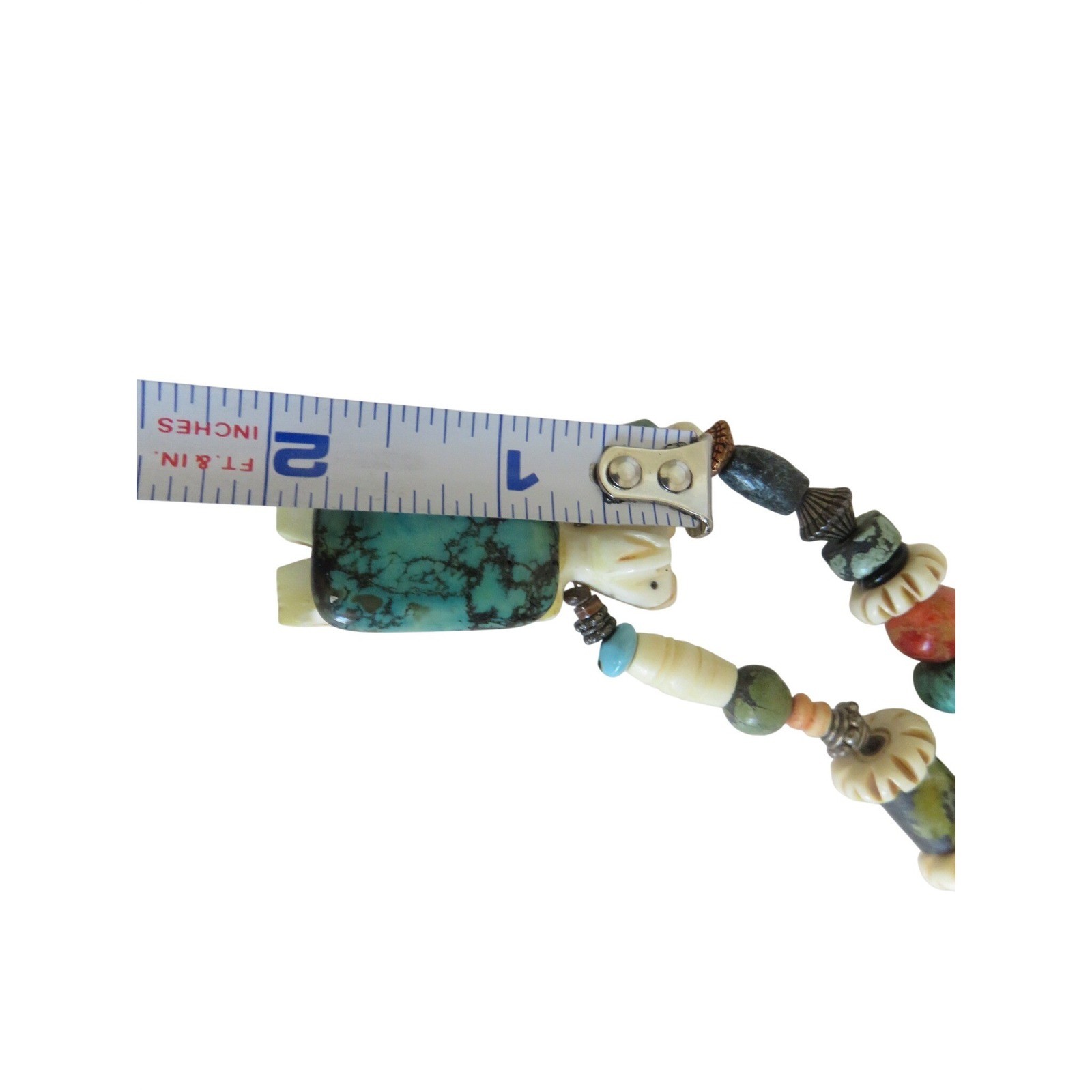 Handmade Beaded Bear Fetish Necklace Turquoise Lapis Bone Stone Southwestern