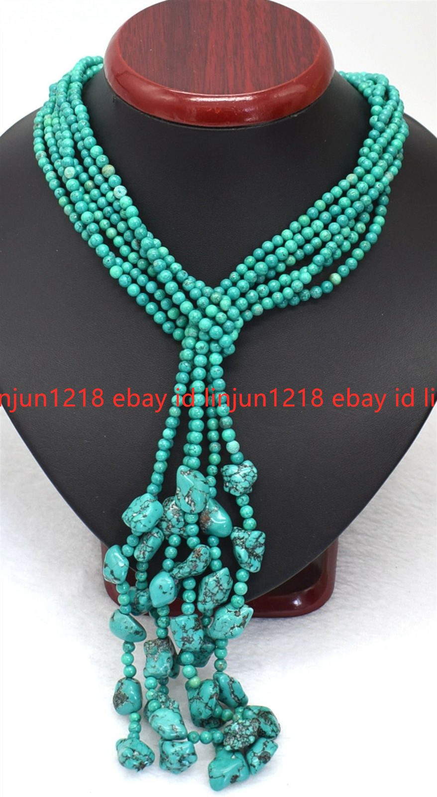 New Long Beautiful 3 Strands Natural 4mm Green Turquoise Necklace 50 Inch