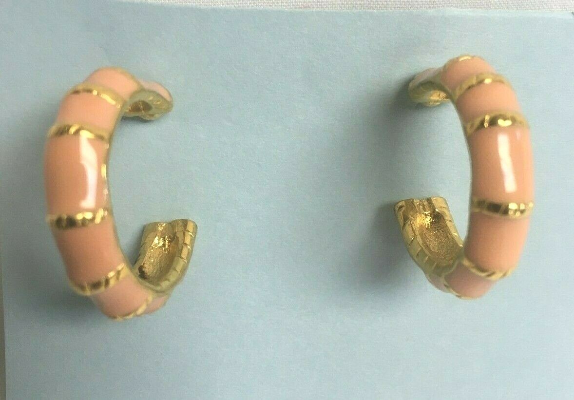 Women’s Hoop Pierced Earrings- Coral & Goldolor- 1/4″ wide, 1″ in Diameter-