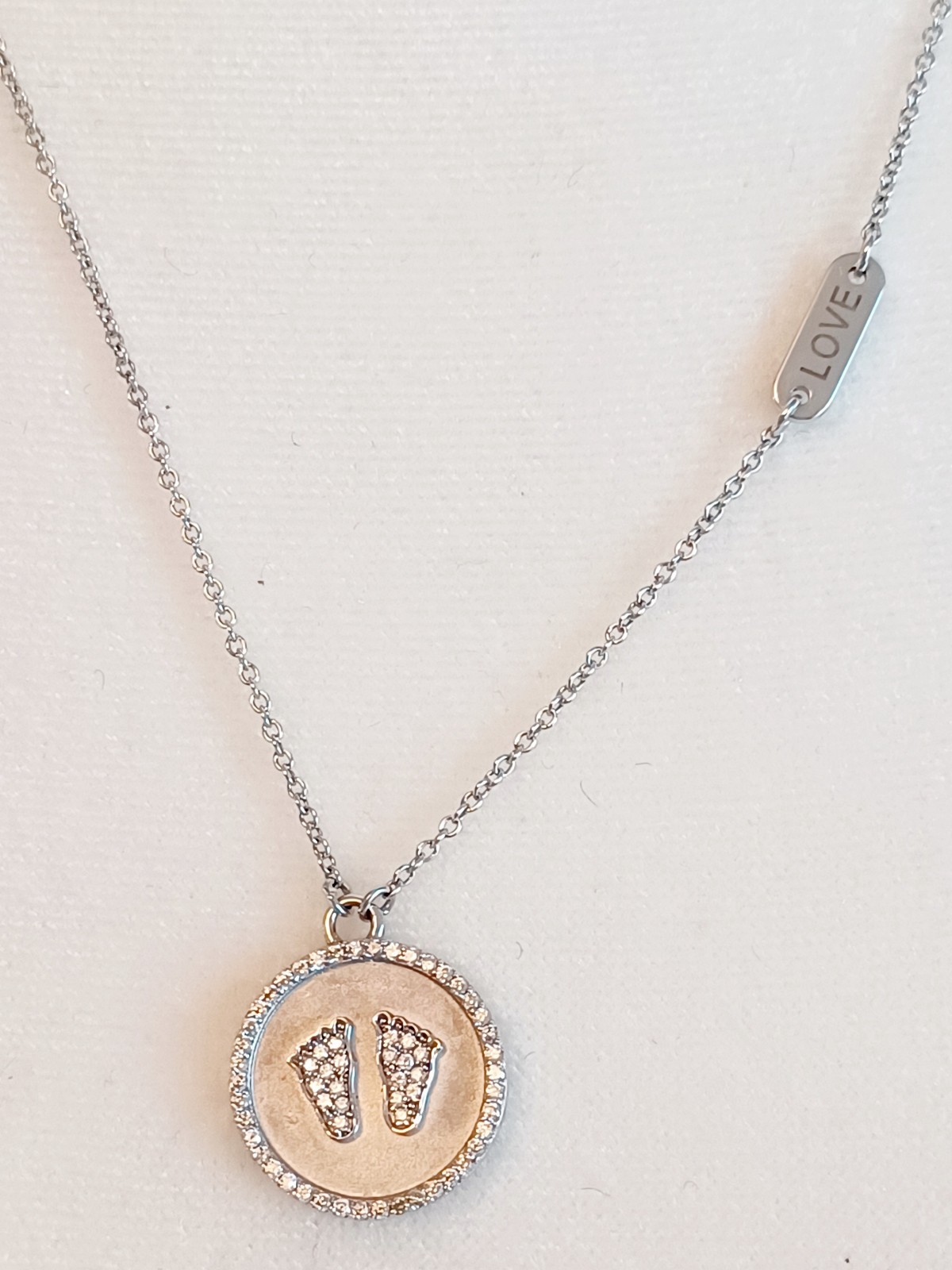 Lafonn Platinum Bonded Pave Baby Feet Pendant Necklace Sterling Silver New Mom