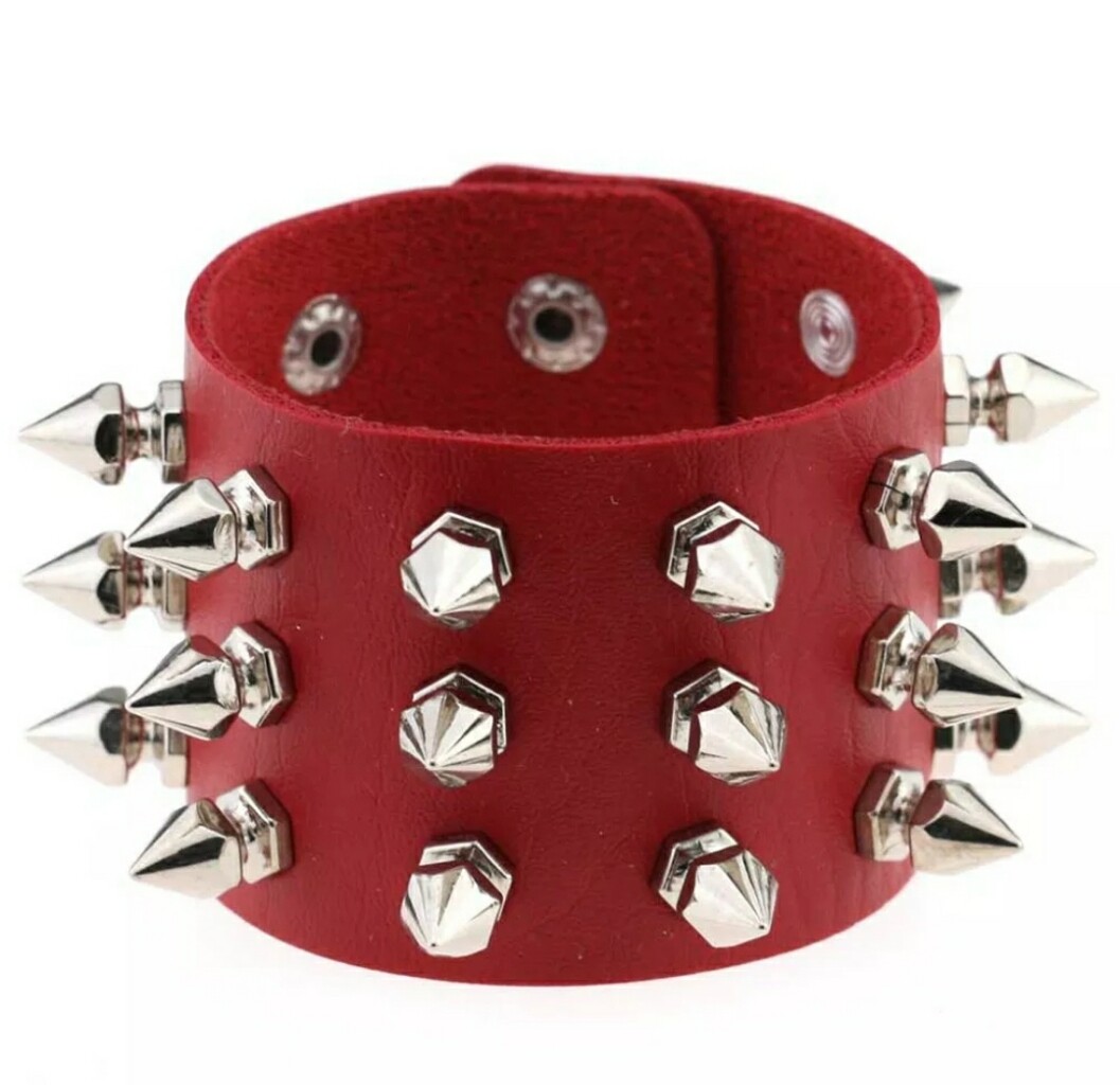 Unisex Black Metal Spike Studded Punk Rock Biker Wide Strap Leather Bracelet USA