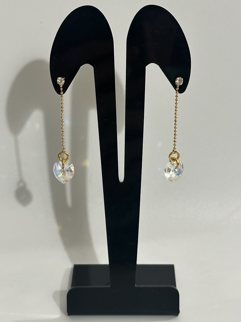 Luxury Swarovski Crystal Heart Drop Earrings Gold Tone Rhodium Plated Jewelry