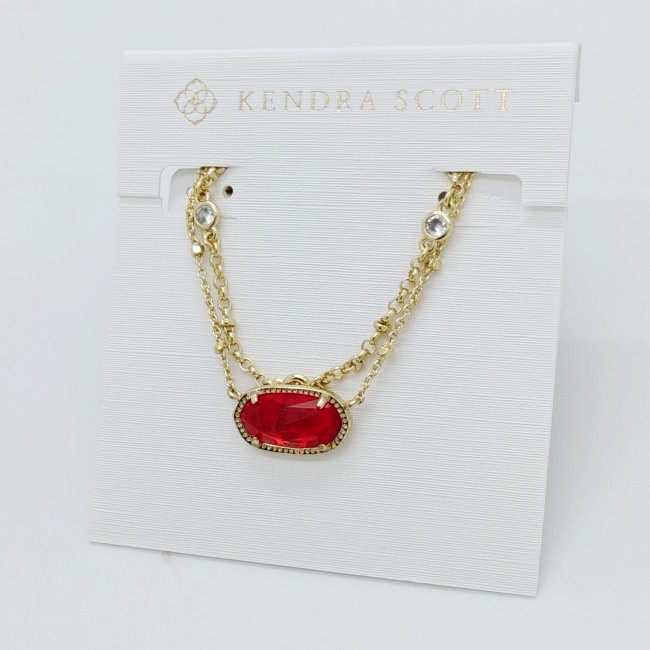 Kendra Scott Elisa Gold Crystal Multi Strand Necklace in Berry Red Glass