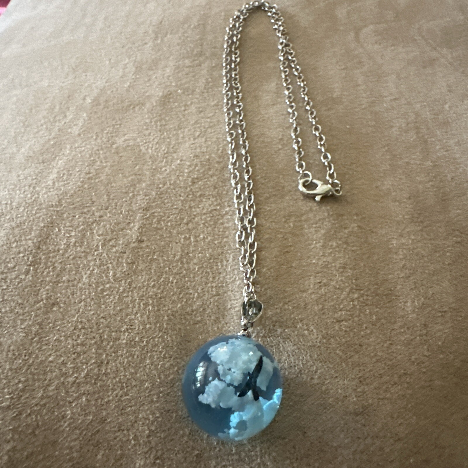 One Airplane Flying Blue Sky White Cloud Necklace Transparent Ball Shape Resin