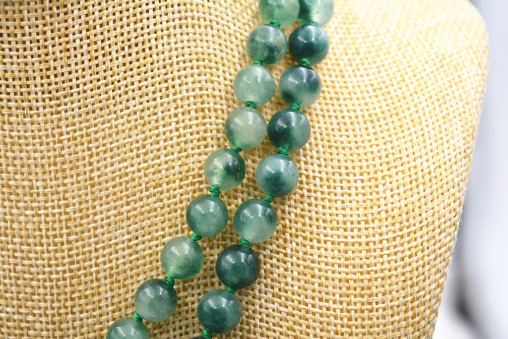 Long 36” Natural 6mm Green Spot Jade Round Gemstone Beads Necklace