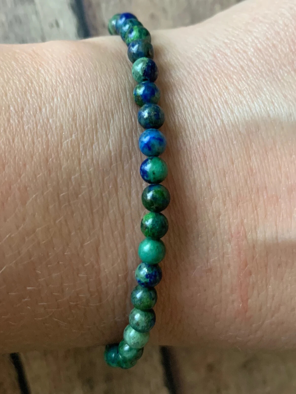 Azurite Malachite Gemstone Stretch Dainty Bracelet Minimalist 4mm Round Beads