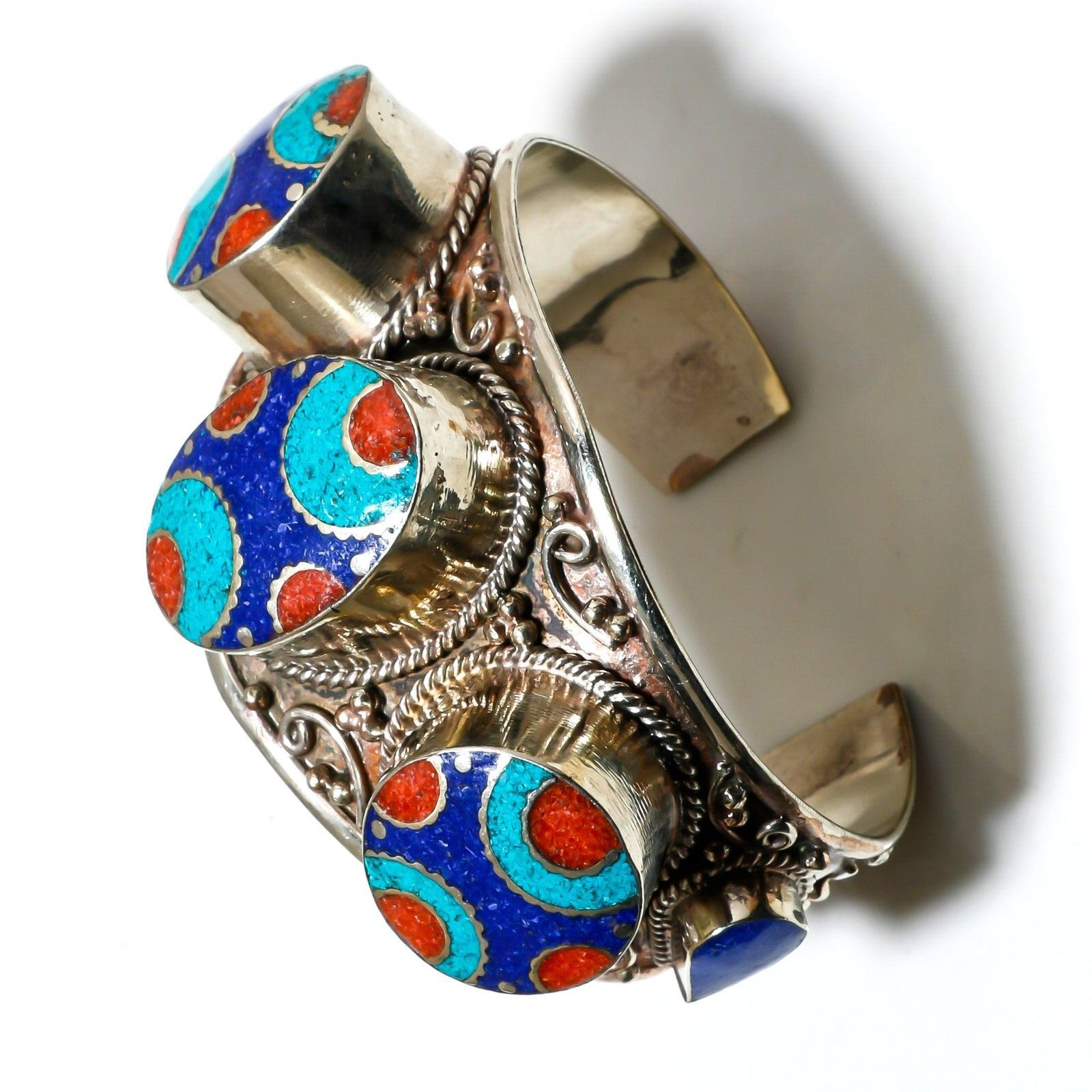 Turquoise Lapis lazuli Coral Handmade Gemstone Cuff bracelet Jewelry Free Size