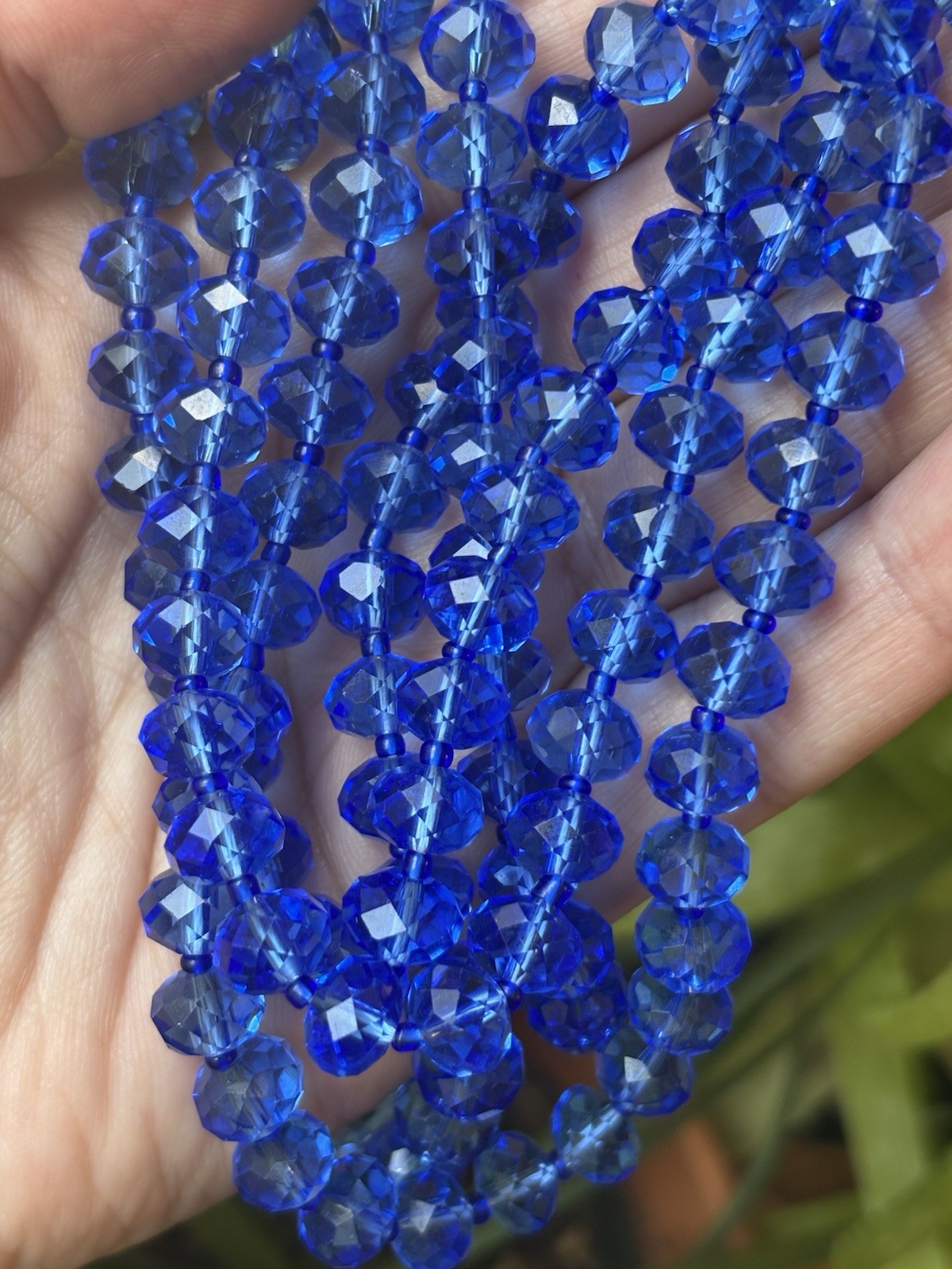 Vintage Faceted Rondel Blue Glass 42” Necklace 8mm