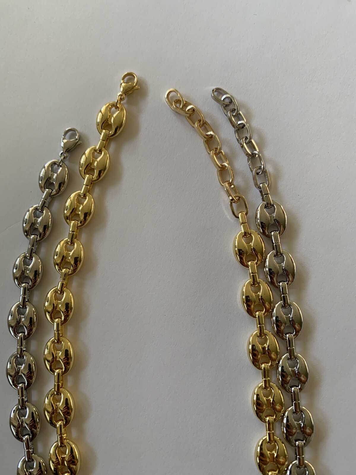 14k yellow gold Plated Puffy Puffed Anchor Mariner Link Chain Necklace 1cm