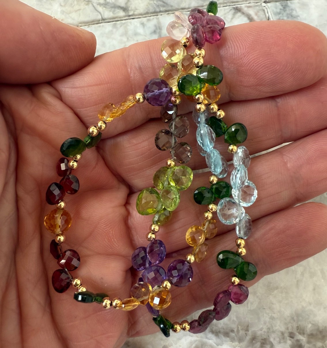 semi precious stoned gold plated 16″ necklace STUNNING!