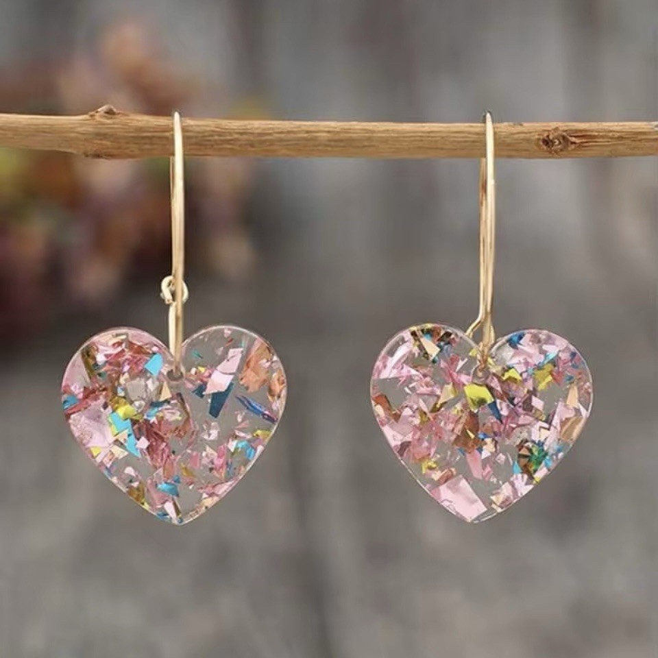 New Colorful Resin Heart Hoop Earrings Fashion Gift Women Jewelry • US Seller