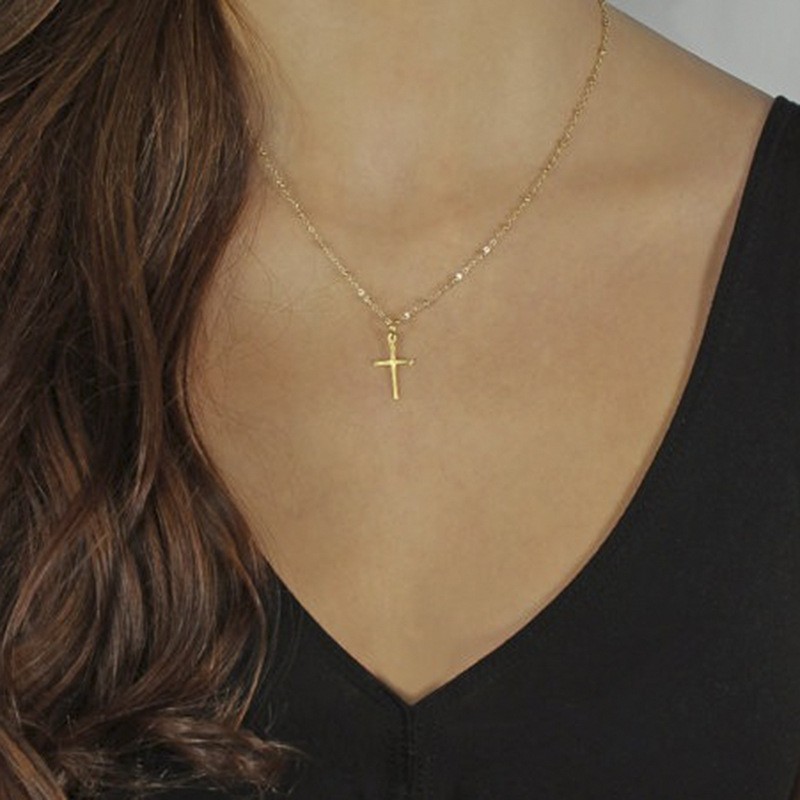 1Pcs Gold Plated Cross Necklace, Chic Alloy Choker for Everyday Wear