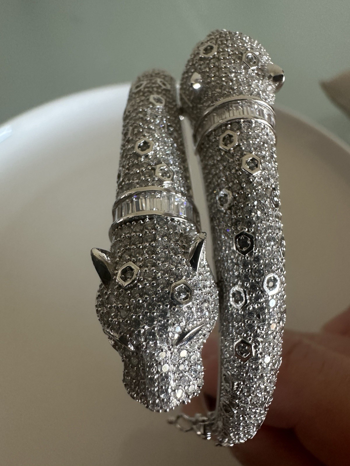 Bracelet 925 Silver Double Head Panther Stone Zirconia