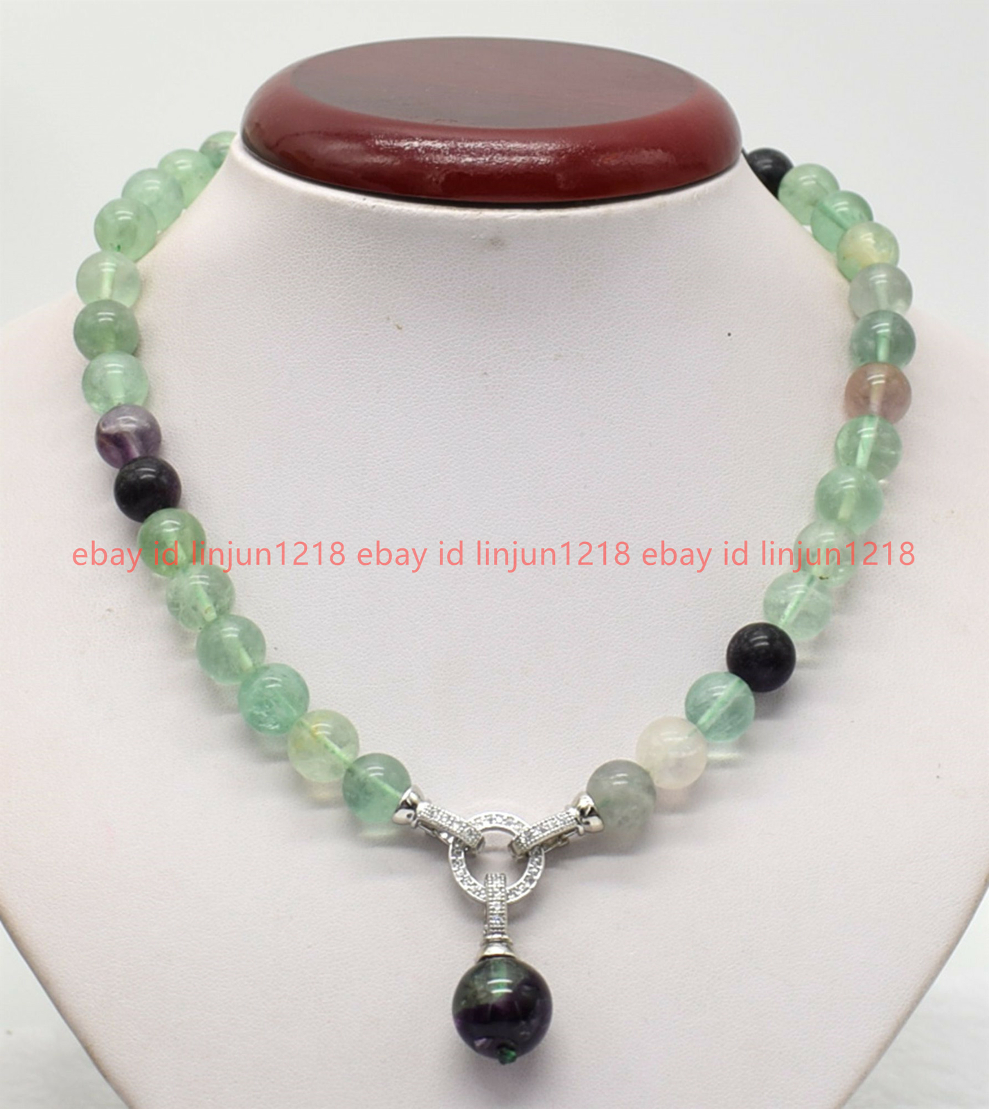 Natural 10mm Multicolor Fluorite Gemstone Round Pendant Necklace 18″ AAA++
