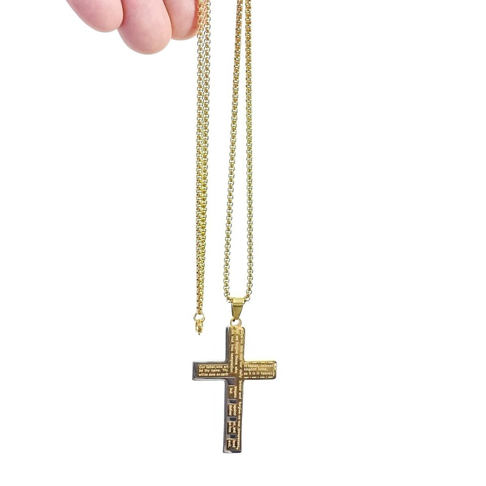 Gold Lord’s Prayer Cross Necklace Ships from USA Christian Gift