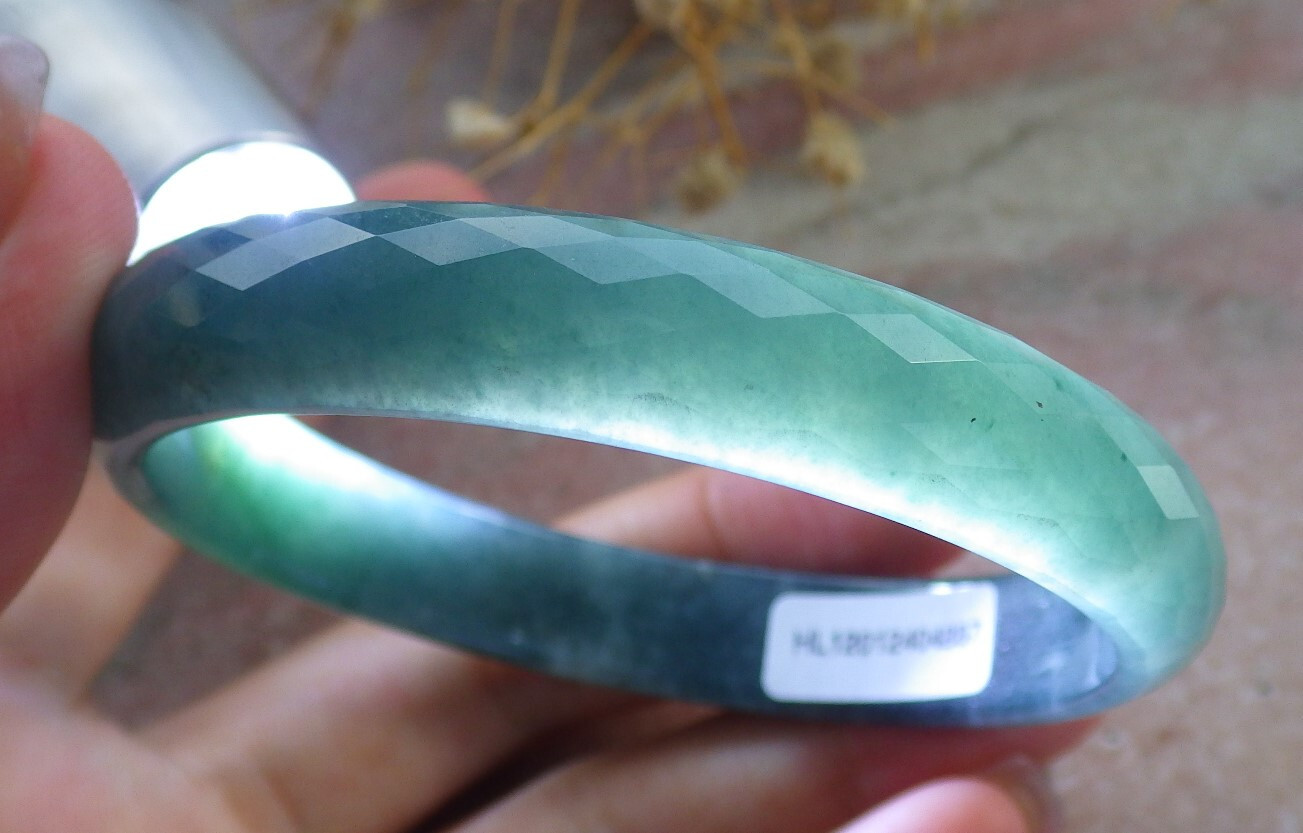 Video Certified Icy Green A JADE Jadeite Dia Cut Bangle Bracelet 59mm 手镯 683118
