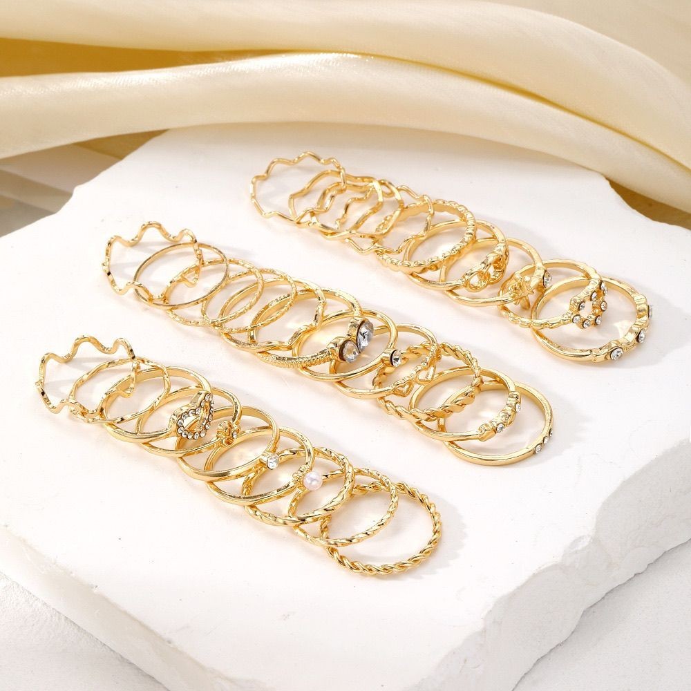 Gold Tone Rings Set 28 Different Styles for Women Stackable Hypoallergenic