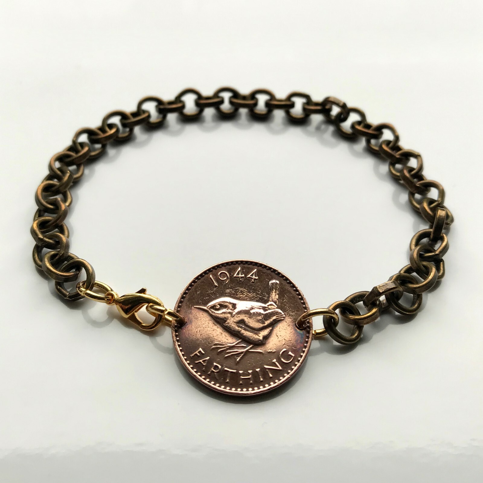 UK British Farthing coin pendant wren Jenny bird English London WWII 000004