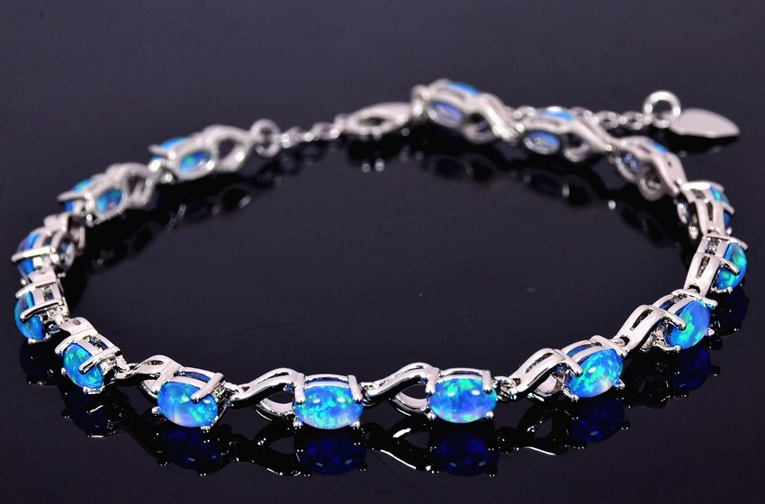 Hawaii Blue Opal Cute Oval Bracelet 925 Sterling Sliver Jewelry For Women Girls