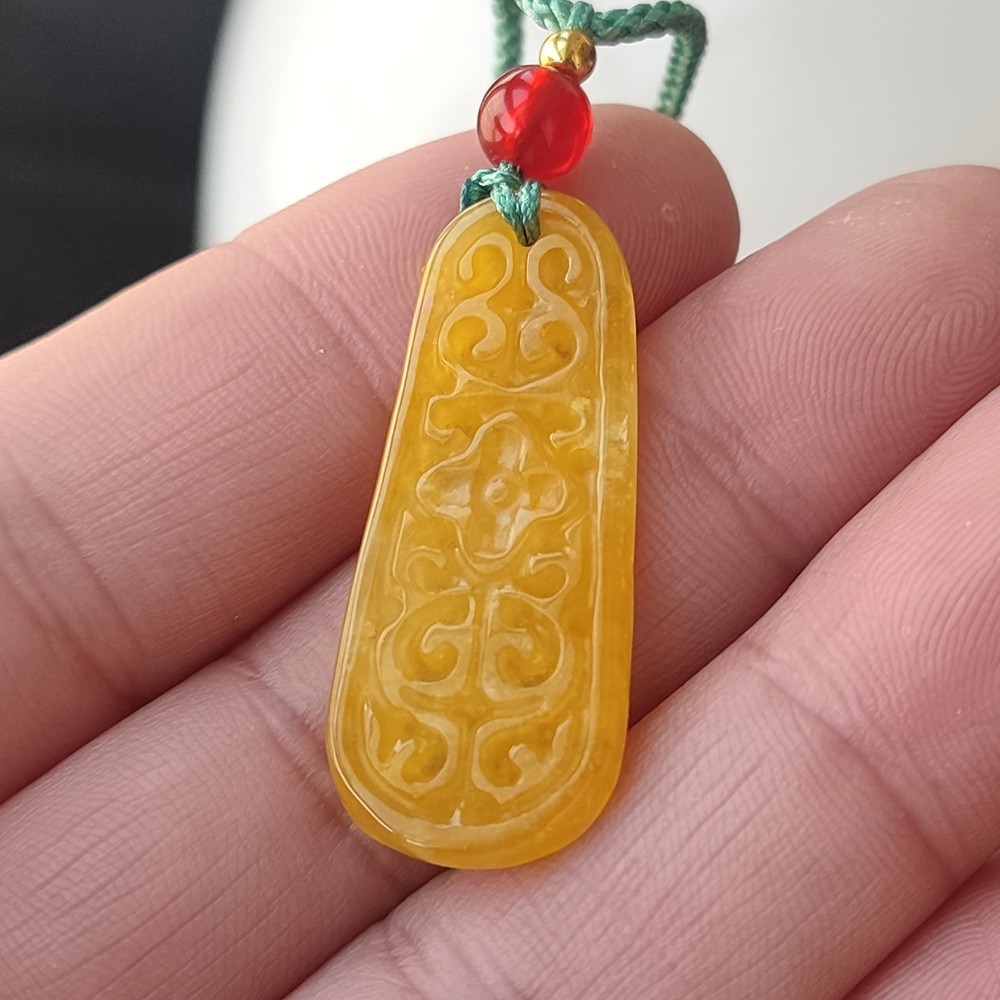 Certified Grade A Ice Yellow Natural Burma Jade jadeite Flower 花开富贵 Pendant