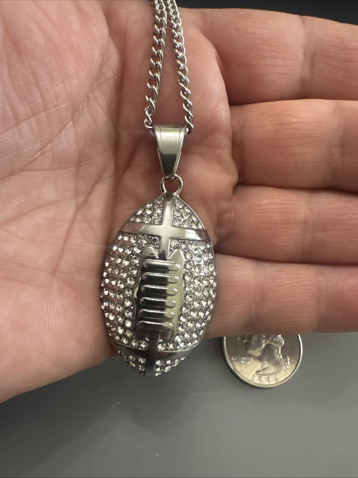 Football Pendant Chain Stainless Steel Super Bowl Gift Men’s Cubic Zirconia Iced