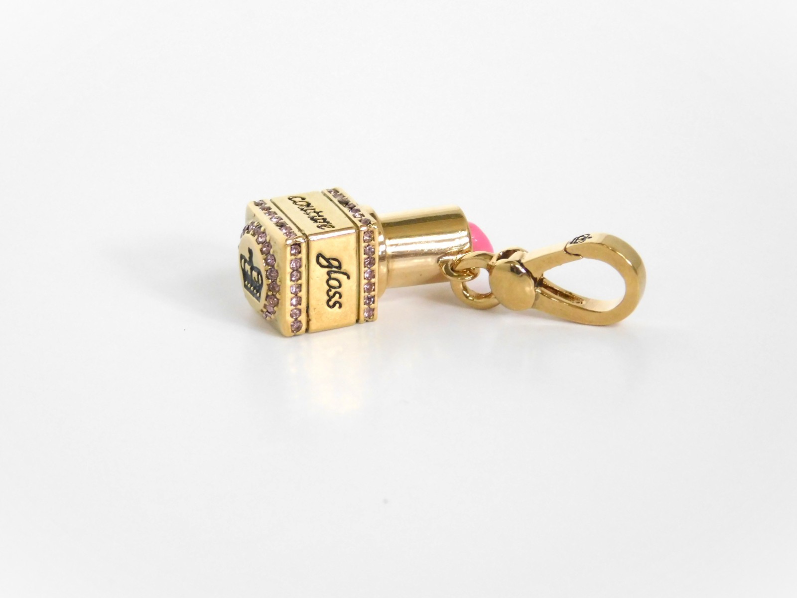 Juicy Couture 2006 Gold Plated Lipstick Charm Pink Crystals Accents YJRU0871