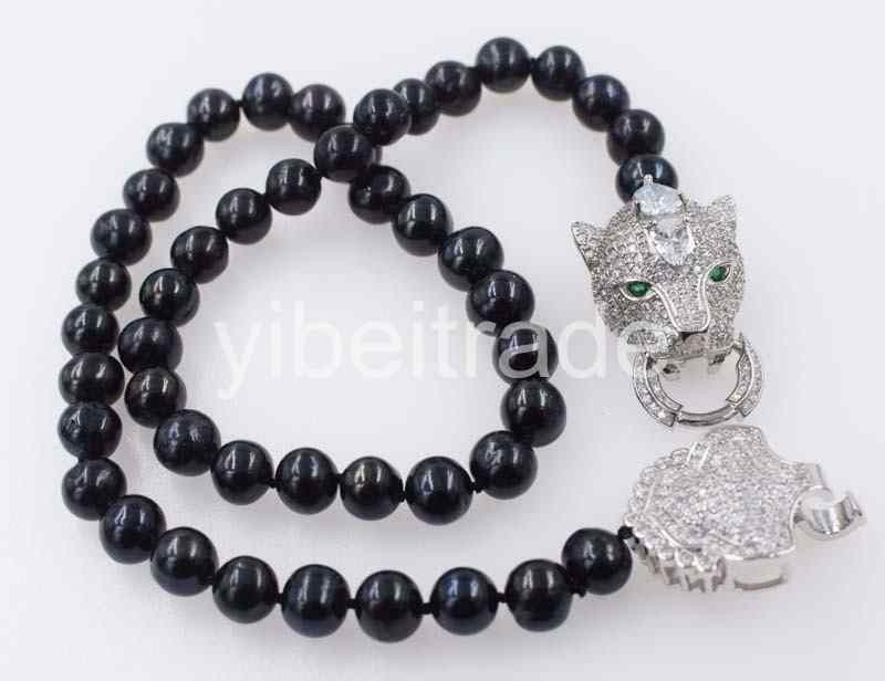 9-10mm black freshwater pearl near round necklace leopard clasp