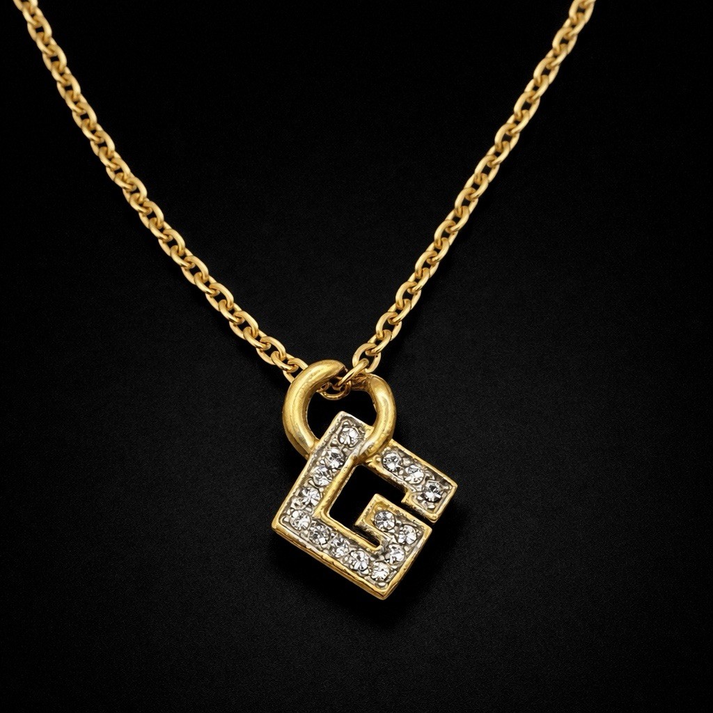 Authentic | Givenchy “G” Crystal Logo | Pendant Necklace | EUC