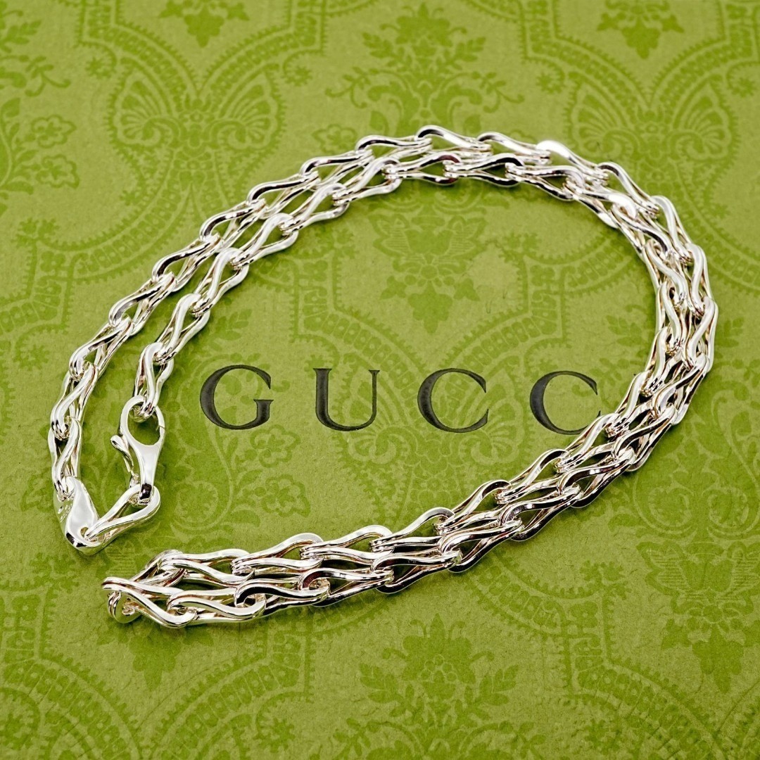 Rare Gucci Silver 925 Drop Chain Long Necklace L 22in 55cm Very Good Condition