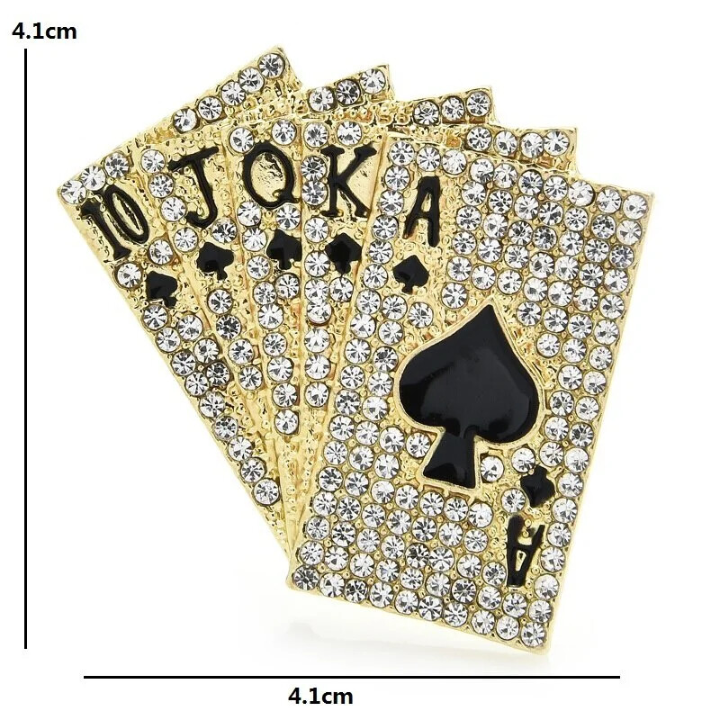 Women Men Sparkling Full Crystal Poker Brooch Unisex Metal Rhinestone Jewelry